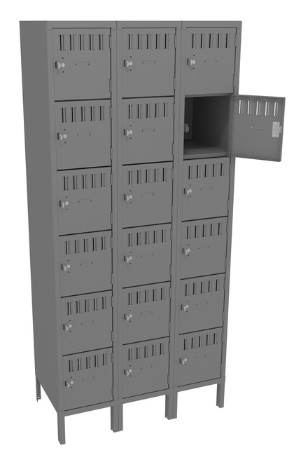 Tennsco BK6-121812-3 Unassembled Steel 6 Tier Box Lockers 3 Wide with Legs 36 x 18 x 78 Tennsco BK6-121812-3 Unassembled Steel 6 Tier Box Lockers 3 Wide with Legs 36 x 18 x 78