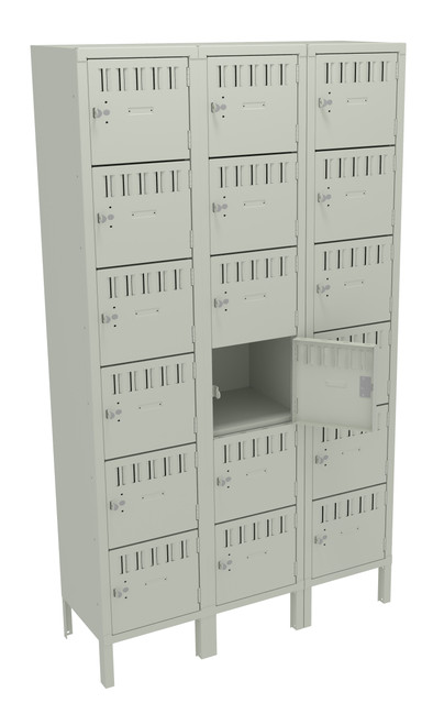 Tennsco BK6-151512-3 Unassembled Steel 6 Tier Box Lockers 3 Wide with Legs 45 x 15 x 78 Tennsco BK6-151512-3 Unassembled Steel 6 Tier Box Lockers 3 Wide with Legs 45 x 15 x 78