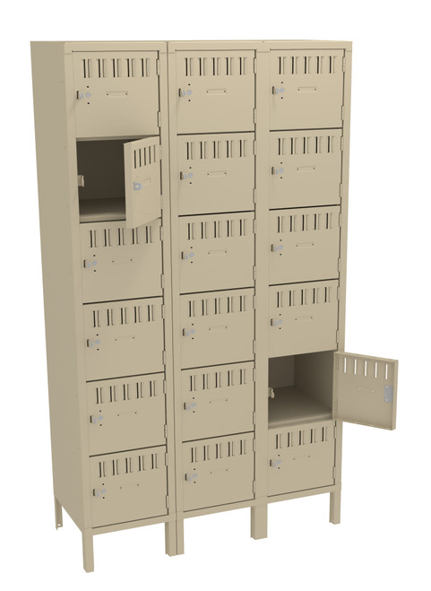 Tennsco BK6-151812-3 Unassembled Steel 6 Tier Box Lockers 3 Wide with Legs 45 x 18 x 78 Tennsco BK6-151812-3 Unassembled Steel 6 Tier Box Lockers 3 Wide with Legs 45 x 18 x 78