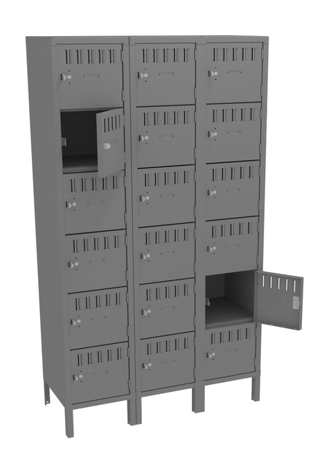 Tennsco BK6-151812-3 Unassembled Steel 6 Tier Box Lockers 3 Wide with Legs 45 x 18 x 78 Tennsco BK6-151812-3 Unassembled Steel 6 Tier Box Lockers 3 Wide with Legs 45 x 18 x 78