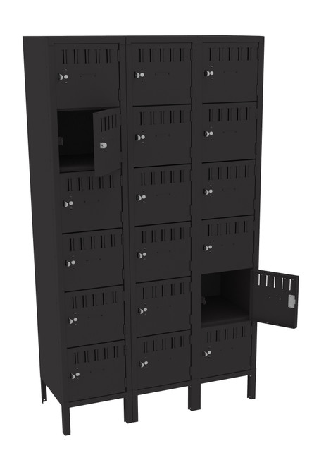 Tennsco BK6-151812-3 Unassembled Steel 6 Tier Box Lockers 3 Wide with Legs 45 x 18 x 78 Tennsco BK6-151812-3 Unassembled Steel 6 Tier Box Lockers 3 Wide with Legs 45 x 18 x 78