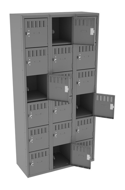 Tennsco BK6-121512-C Unassembled Steel 6 Tier Box Lockers 3 Wide without Legs 36 x 15 x 72 Tennsco BK6-121512-C Unassembled Steel 6 Tier Box Lockers 3 Wide without Legs 36 x 15 x 72