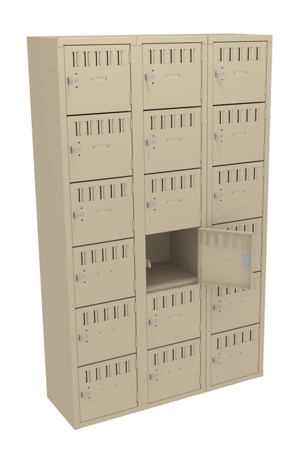 Tennsco BK6-151512-C Unassembled Steel 6 Tier Box Lockers 3 Wide without Legs 45 x 15 x 72 Tennsco BK6-151512-C Unassembled Steel 6 Tier Box Lockers 3 Wide without Legs 45 x 15 x 72