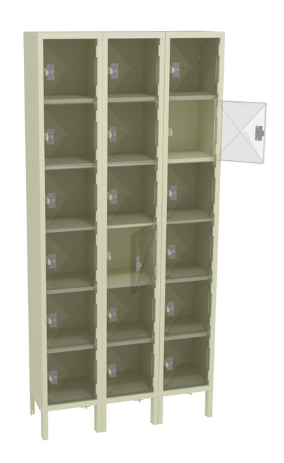 Tennsco CBL6-121212-3 Steel C Thru 3 Wide Box Locker with Legs 36x12x78 Tennsco CBL6-121212-3 Steel C Thru 3 Wide Box Locker with Legs 36x12x78
