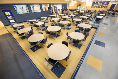 Environmental of Round Mobile EZ Tilt Cafeteria Table - AmTab
**Props Not Included**