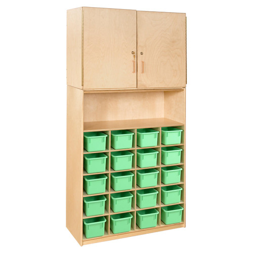 20 Tray Vertical Storage Cabinet - Wood Designs WD56209 **With Lime Green Trays**