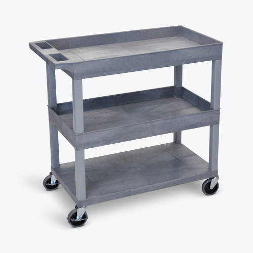Utility Cart with Two Tub and One Flat Shelf - Luxor EC112-G - Grey Utility Cart with Two Tub and One Flat Shelf - Luxor EC112-G - Grey