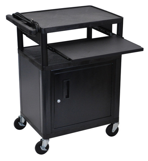 AV Cart with Two Shelves a Cabinet a Pullout Shelf and Electric 34 H - Luxor LP34CLE-B