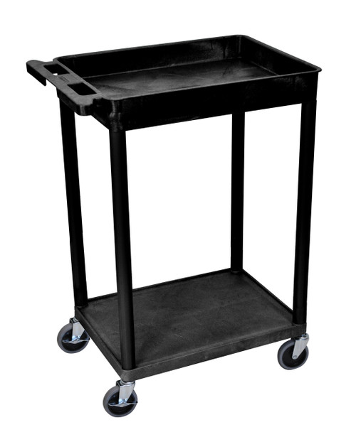 Utility Cart with One Tub Shelf and One Flat Shelf - Luxor STC12-B Utility Cart with One Tub Shelf and One Flat Shelf - Luxor STC12-B