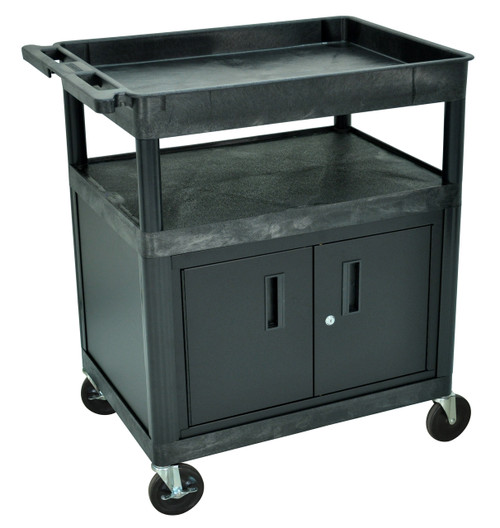 Large Utility Cart with Two Shelves and Cabinet - Luxor TC122C-B