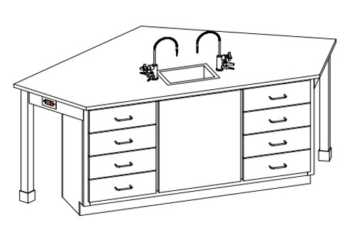 Hann LAB4-2020R Four Student Workstation With Drawers and Epoxy Resin Top 48 x 96