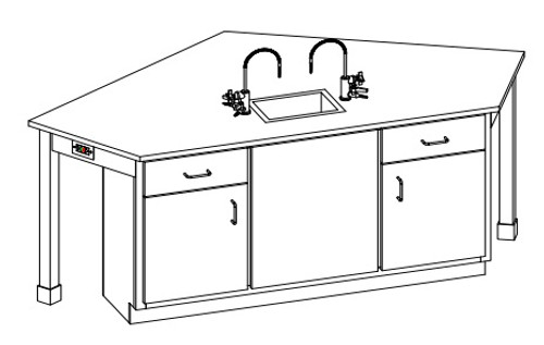 Hann LAB4-2222R Four Student Workstation With Drawers and Cupboards and Epoxy Resin Top 48 x 96