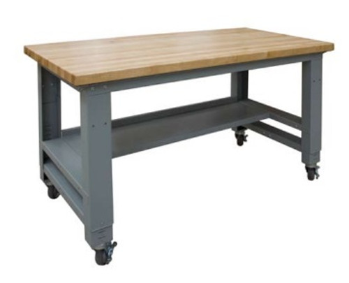 Hann MAH-2315-C Steel Leg Mobile Workbench With Maple Top Adjustable Height 30 x 72