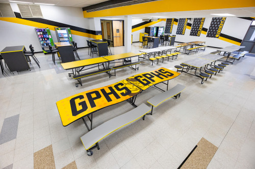 Environmental of Ocean Waves Mobile Bench Cafeteria Table - AmTab MBOWT1
**Props Not Included**