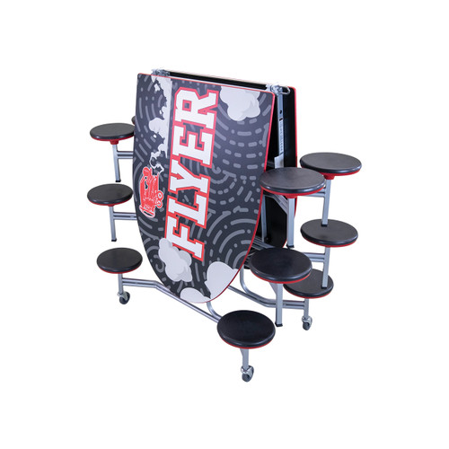 AmTab Elliptical Mobile Stool Folding Cafeteria Table AmTab Elliptical Mobile Stool Folding Cafeteria Table