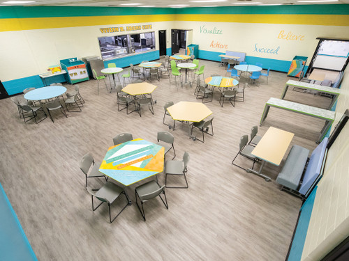 Environmental of Hexagon Mobile EZ Tilt Cafeteria Table - AmTab
**Props Not Included**