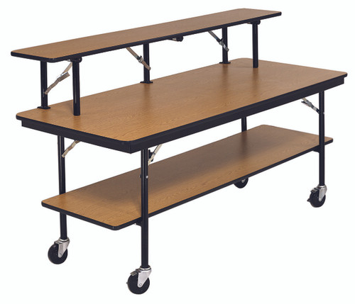 AmTab Three Level Mobile Buffet Table with Plywood Core AmTab Three Level Mobile Buffet Table with Plywood Core