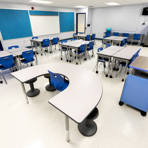 Classroom Environmental of Horseshoe Activity Table with High Pressure Laminate Top - AmTab
**Props Not Included**