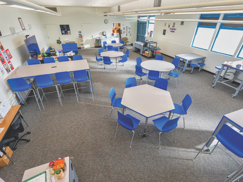 Classroom Environmental of Hexagon Activity Table with High Pressure Laminate Top - AmTab AHX60D
**Props Not Included**