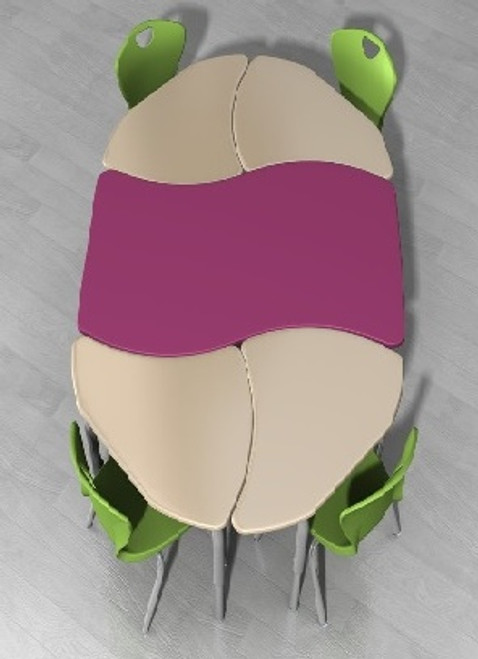 Scholar Craft 4 each SC6200SP Intersect desks shown with 1 each FS949UND Undulate table 