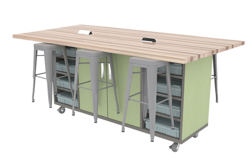 ED Double Storage All Inclusive Butcher Block Top Table with High Pressure Laminate Base and Stools - CEF ED Double Storage All Inclusive Butcher Block Top Table with High Pressure Laminate Base and Stools - CEF