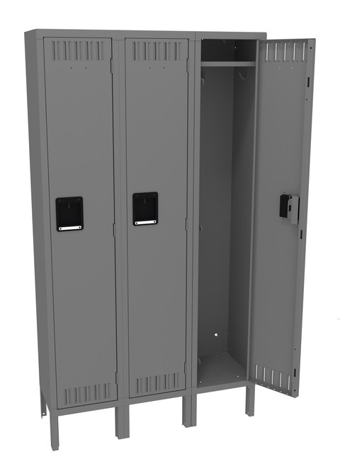 Tennsco STS-121260-3 Assembled Steel Single Tier 3 Wide Locker with Legs 36 x 12 x 66