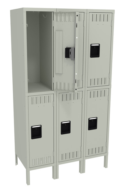 Tennsco DTS-121830-3 Assembled Steel Double Tier 3 Wide Locker with Legs 36 x 18 x 66 Tennsco DTS-121830-3 Assembled Steel Double Tier 3 Wide Locker with Legs 36 x 18 x 66