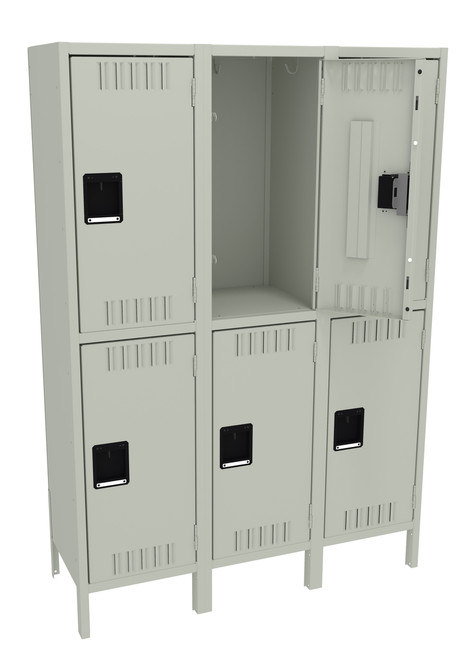 Tennsco DTS-151530-3 Assembled Steel Double Tier 3 Wide Locker with Legs 45 x 16 x 66