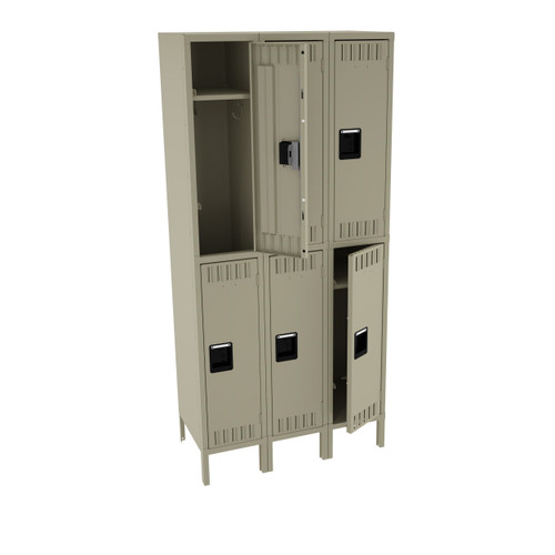 Tennsco DTS-121836-3 Assembled Steel Double Tier 3 Wide Locker with Legs 36 x 18 x 78