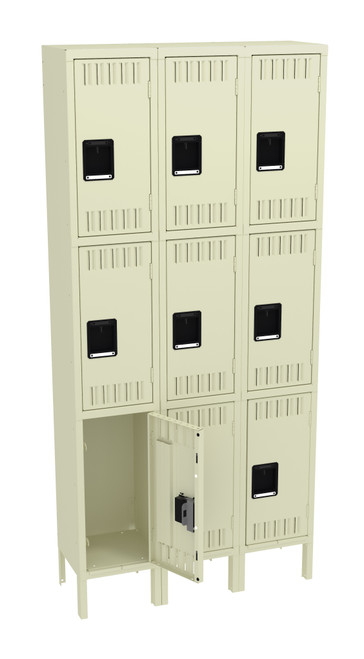 Tennsco TTS-121224-3 Assembled Steel Triple Tier 3 Wide Locker with Legs 36 x 12 x 78