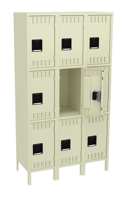Tennsco TTS-151824-3 Assembled Steel Triple Tier 3 Wide Locker with Legs 45 x 18 x 78