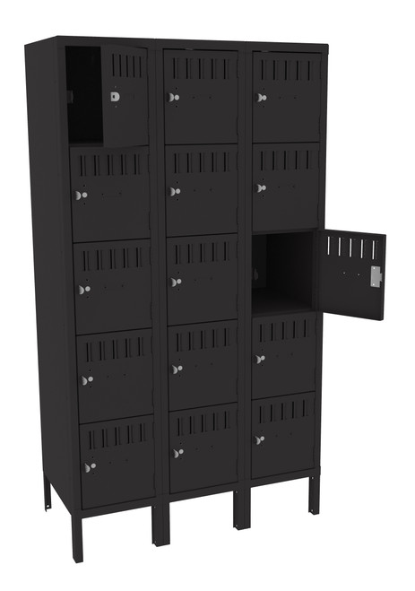 Tennsco BS5-121812-3 Assembled Steel 5 Tier Box Lockers 3 Wide with Legs 36 x 18 x 66 Tennsco BS5-121812-3 Assembled Steel 5 Tier Box Lockers 3 Wide with Legs 36 x 18 x 66