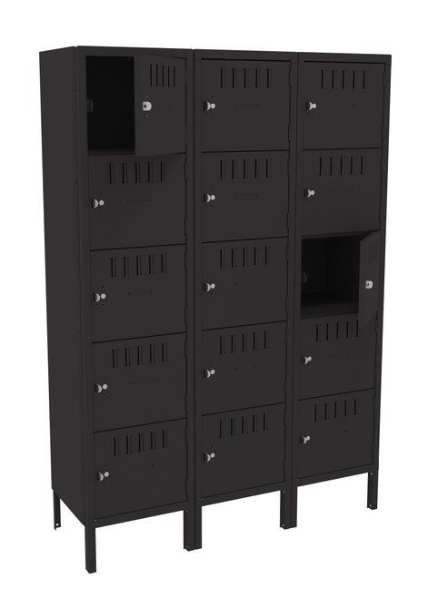 Tennsco BS5-151512-3 Assembled Steel 5 Tier Box Lockers 3 Wide with Legs 45 x 15 x 66 