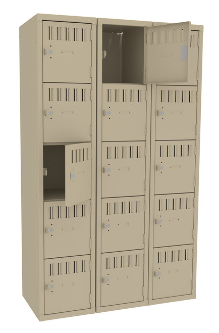 Tennsco BS5-121512-C Assembled Steel 5 Tier Box Lockers 3 Wide without Legs 36 x 15 x 60