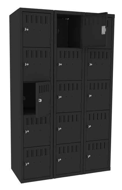 Tennsco BS5-121512-C Assembled Steel 5 Tier Box Lockers 3 Wide without Legs 36 x 15 x 60