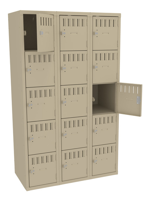 Tennsco BS5-121812-C Assembled Steel 5 Tier Box Lockers 3 Wide without Legs 36 x 18 x 60