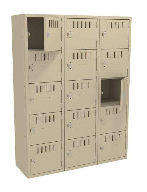 Tennsco BS5-151512-C Assembled Steel 5 Tier Box Lockers 3 Wide without Legs 45 x 15 x 60