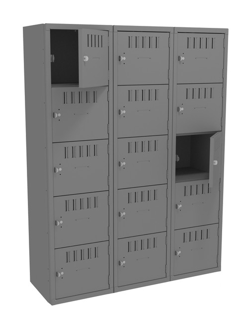 Tennsco BS5-151512-C Assembled Steel 5 Tier Box Lockers 3 Wide without Legs 45 x 15 x 60