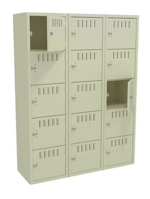Tennsco BS5-151512-C Assembled Steel 5 Tier Box Lockers 3 Wide without Legs 45 x 15 x 60