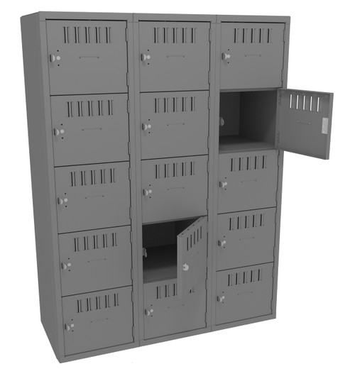 Tennsco BS5-151812-C Assembled Steel 5 Tier Box Lockers 3 Wide without Legs 45 x 18 x 60
