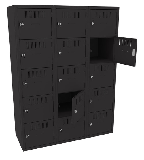 Tennsco BS5-151812-C Assembled Steel 5 Tier Box Lockers 3 Wide without Legs 45 x 18 x 60