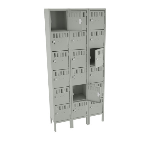 Tennsco BS6-121212-3 Assembled Steel 6 Tier Box Lockers 3 Wide with Legs 36 x 12 x 78