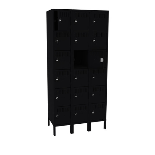Tennsco BS6-121812-3 Assembled Steel 6 Tier Box Lockers 3 Wide with Legs 36 x 18 x 78 Tennsco BS6-121812-3 Assembled Steel 6 Tier Box Lockers 3 Wide with Legs 36 x 18 x 78