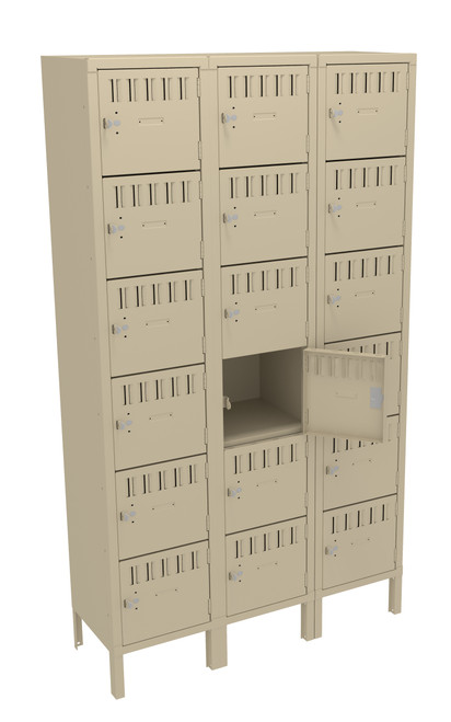 Tennsco BS6-151512-3 Assembled Steel 6 Tier Box Lockers 3 Wide with Legs 45 x 15 x 78