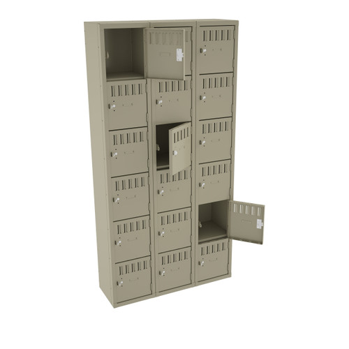 Tennsco BS6-121212-C Assembled Steel 6 Tier Box Lockers 3 Wide without Legs 36 x 12 x 72