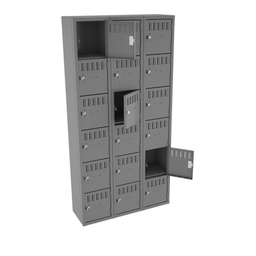 Tennsco BS6-121212-C Assembled Steel 6 Tier Box Lockers 3 Wide without Legs 36 x 12 x 72