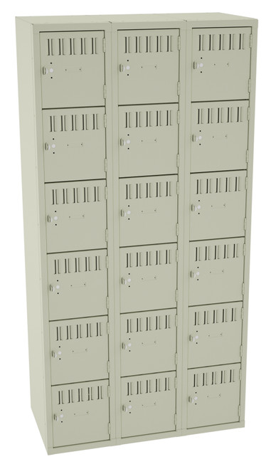 Tennsco BS6-121812-C Assembled Steel 6 Tier Box Lockers 3 Wide without Legs 36 x 18 x 72 Tennsco BS6-121812-C Assembled Steel 6 Tier Box Lockers 3 Wide without Legs 36 x 18 x 72