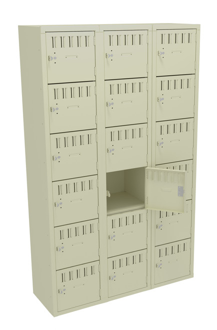 Tennsco BS6-151512-C Assembled Steel 6 Tier Box Lockers 3 Wide without Legs 45 x 15 x 72 Tennsco BS6-151512-C Assembled Steel 6 Tier Box Lockers 3 Wide without Legs 45 x 15 x 72
