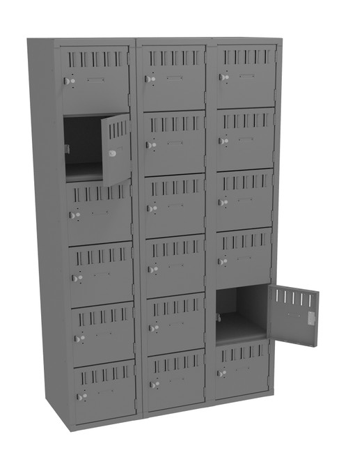 Tennsco BS6-151812-C Assembled Steel 6 Tier Box Lockers 3 Wide without Legs 45 x 18 x 72 Tennsco BS6-151812-C Assembled Steel 6 Tier Box Lockers 3 Wide without Legs 45 x 18 x 72