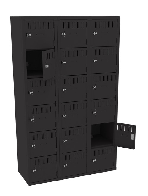 Tennsco BS6-151812-C Assembled Steel 6 Tier Box Lockers 3 Wide without Legs 45 x 18 x 72 Tennsco BS6-151812-C Assembled Steel 6 Tier Box Lockers 3 Wide without Legs 45 x 18 x 72